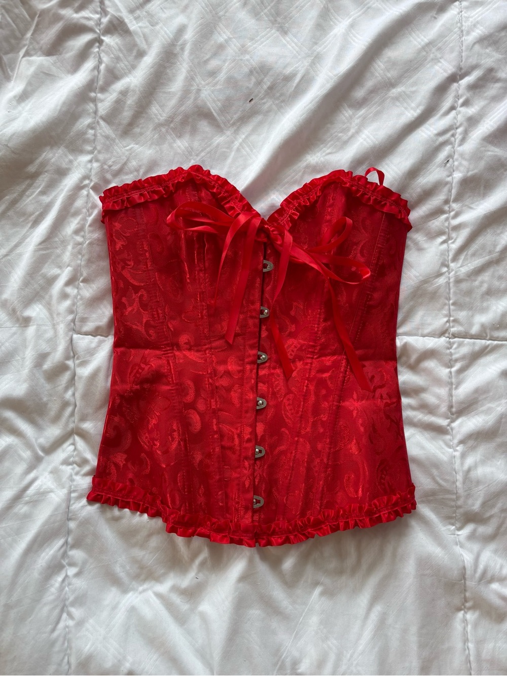 Red Satin Lace-Up Corset Top